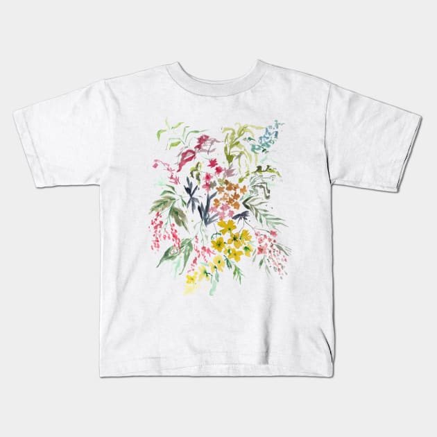 Botanical blooms watercolor Kids T-Shirt by Guncha Kumar